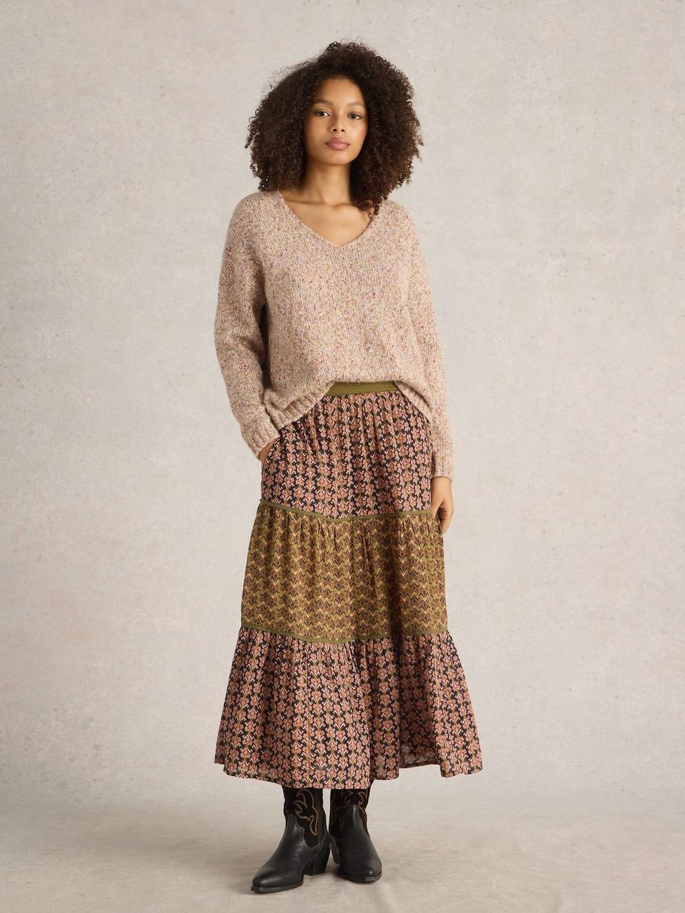 Mabel Mixed Print Midi Skirt