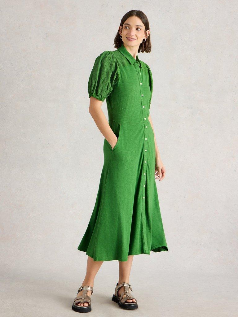 Leah Short Sleeve Jersey Midi Dress in GREEN PRINT | White Stuff US