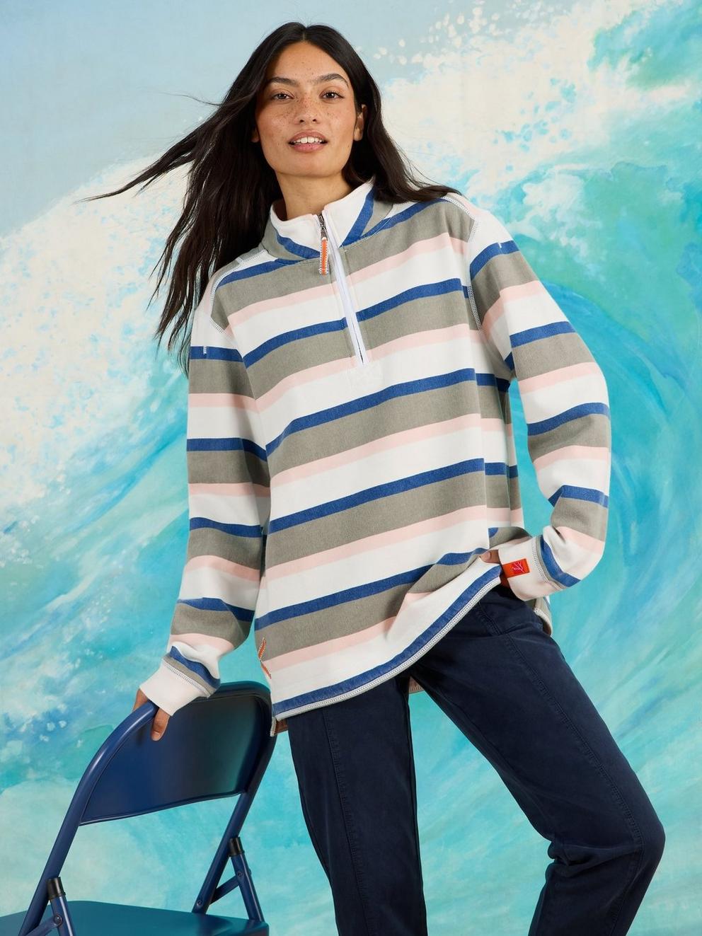 Rewind Stripe Half Zip Sweat Womens