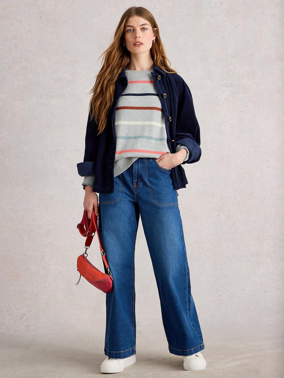 OLIVE STRIPED CREW NECK JUMPER