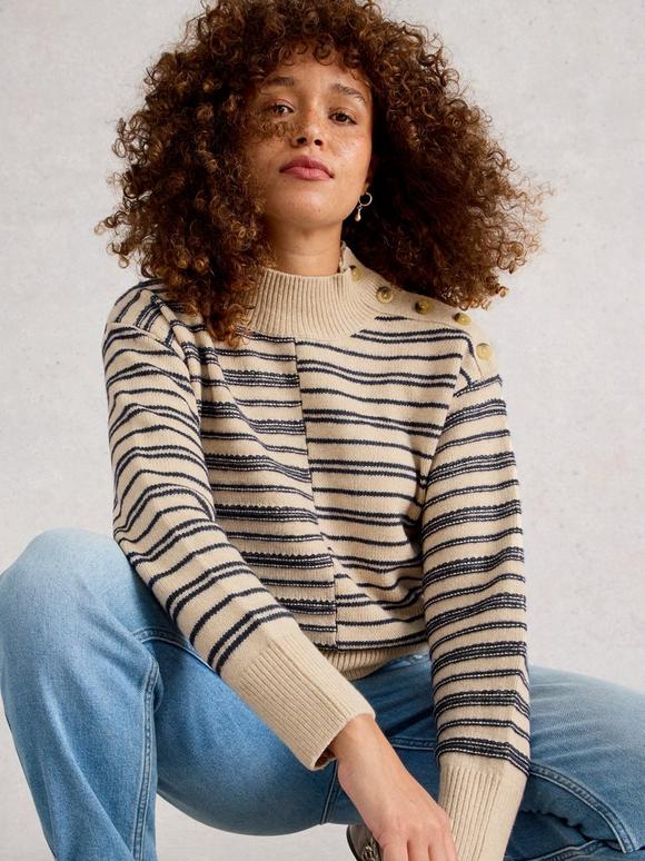 MIX STRIPE STAND NECK JUMPER