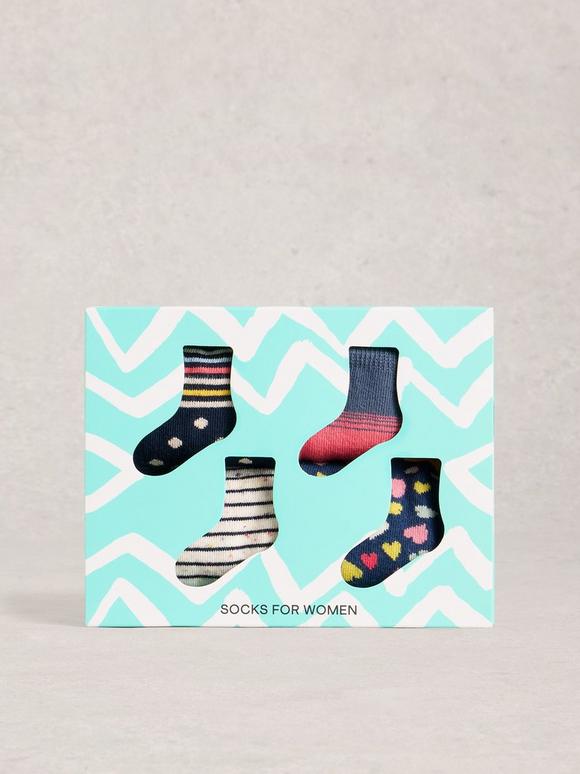 4PK Heart Stripe Ankle Socks