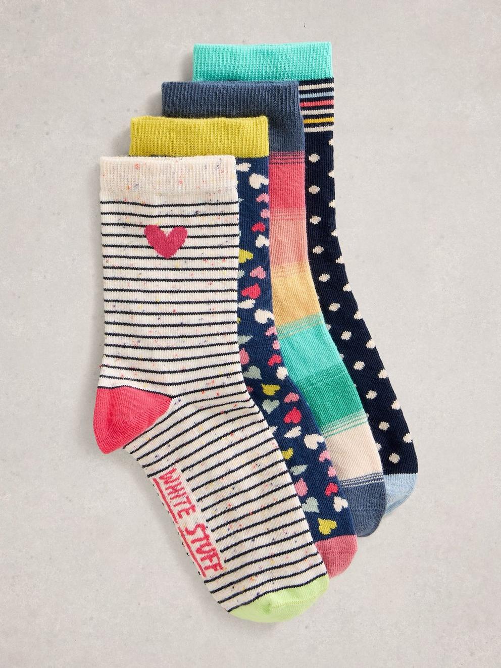 4PK Heart Stripe Ankle Socks