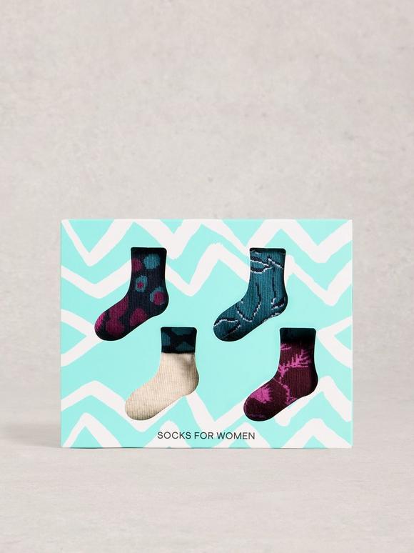 4PK Floral Print Ankle Socks