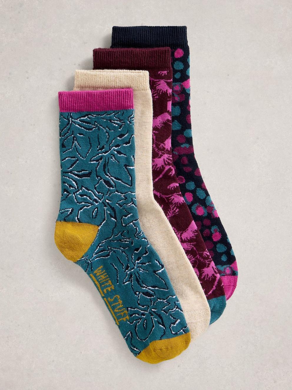 4PK Floral Print Ankle Socks