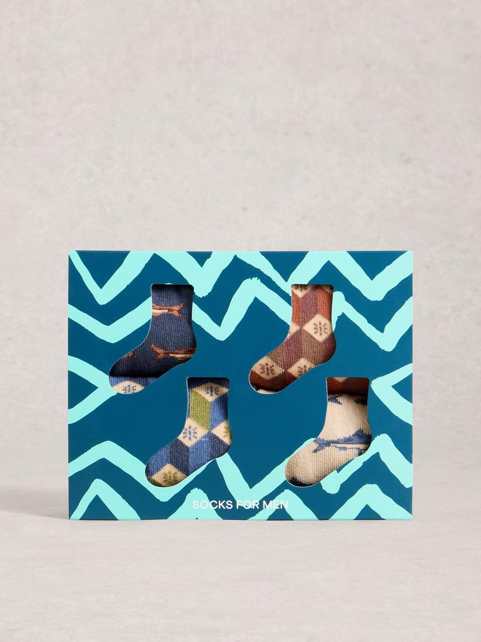 4PK Fish Pattern Ankle Socks