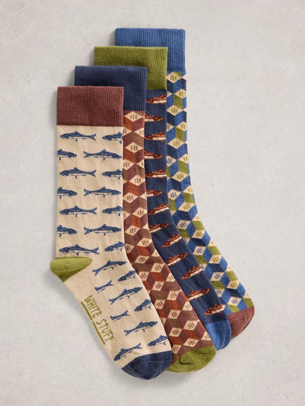4PK Fish Pattern Ankle Socks