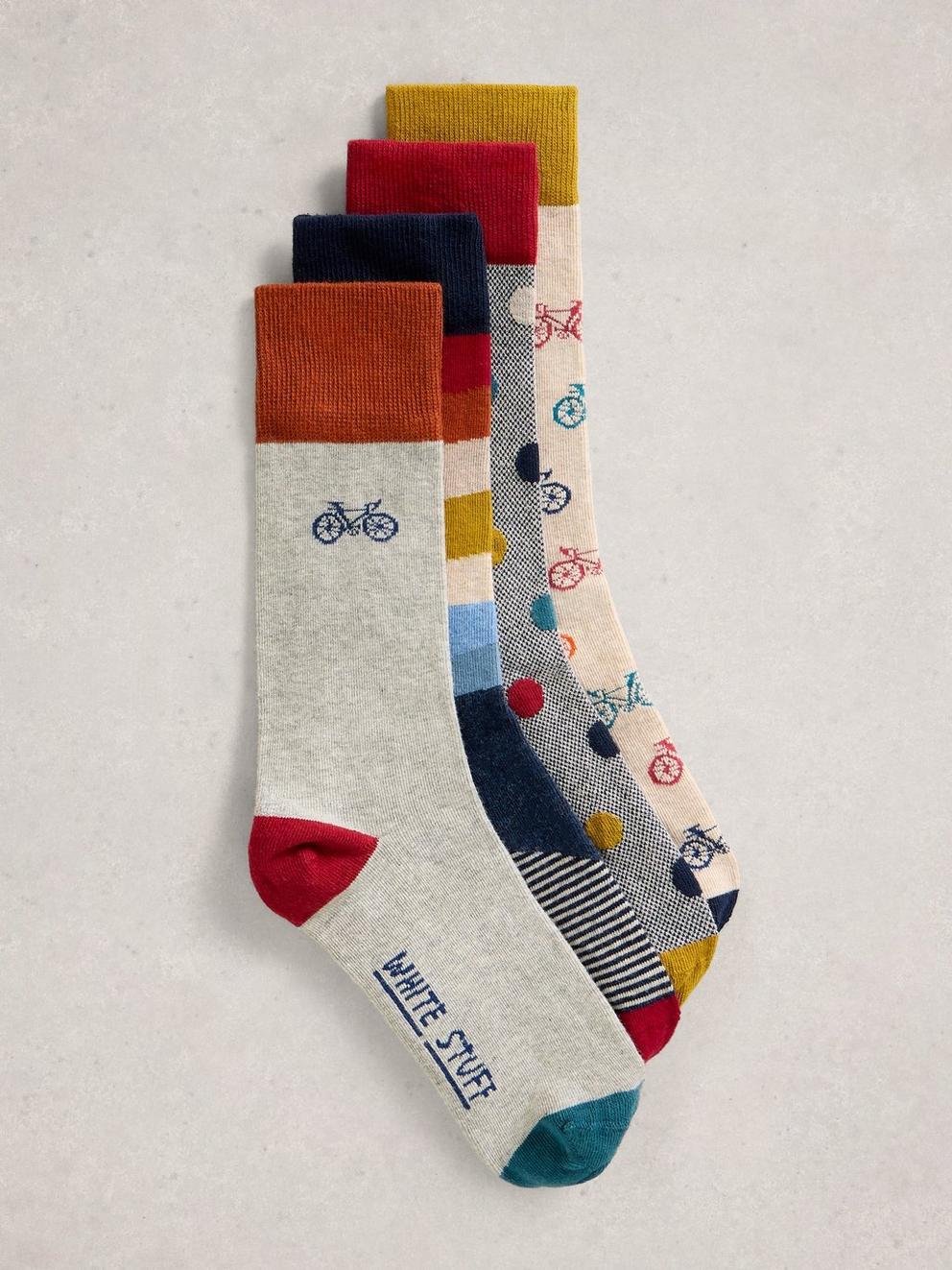 4PK Bike Pattern Ankle Socks