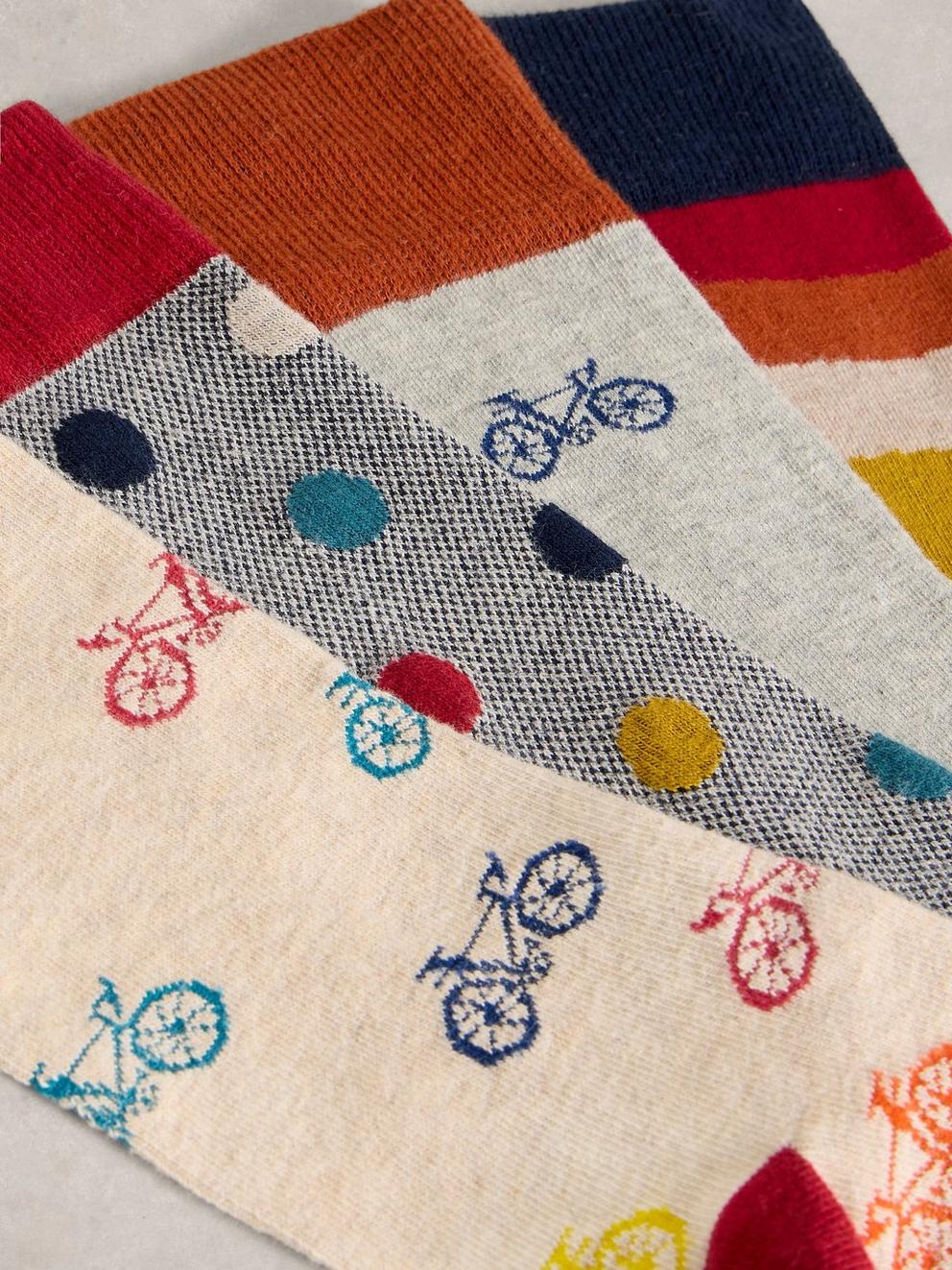 4PK Bike Pattern Ankle Socks