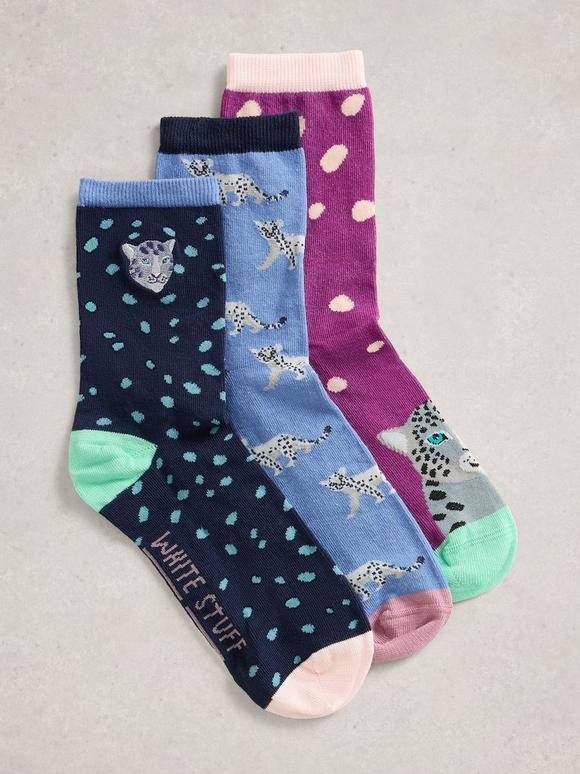 3PK Cheetah Ankle Socks