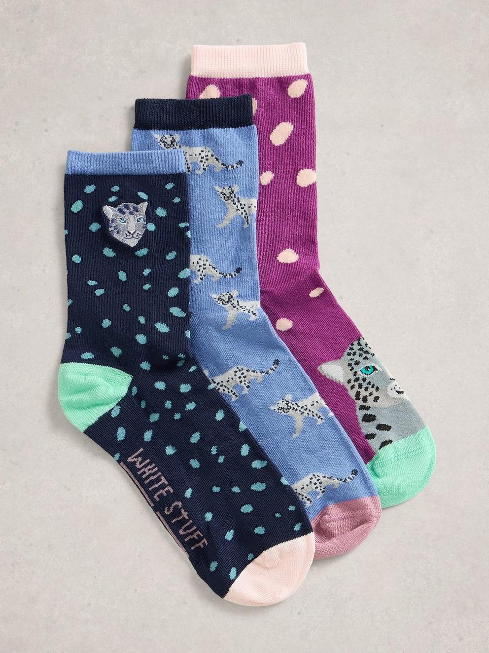 3PK Cheetah Ankle Socks