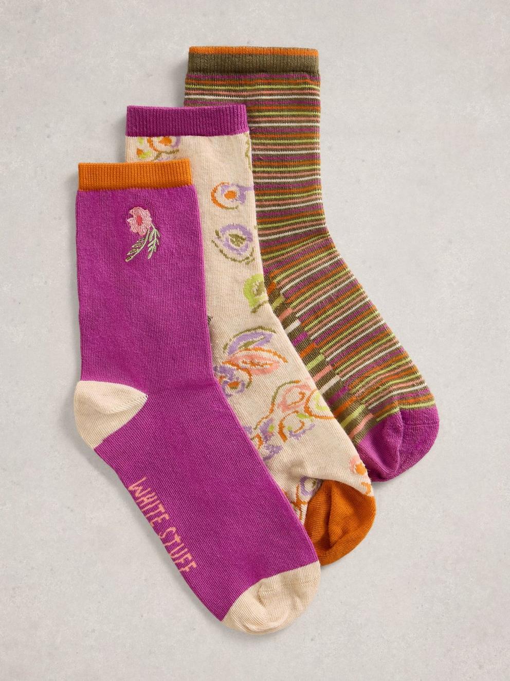 3PK Floral Ankle Socks
