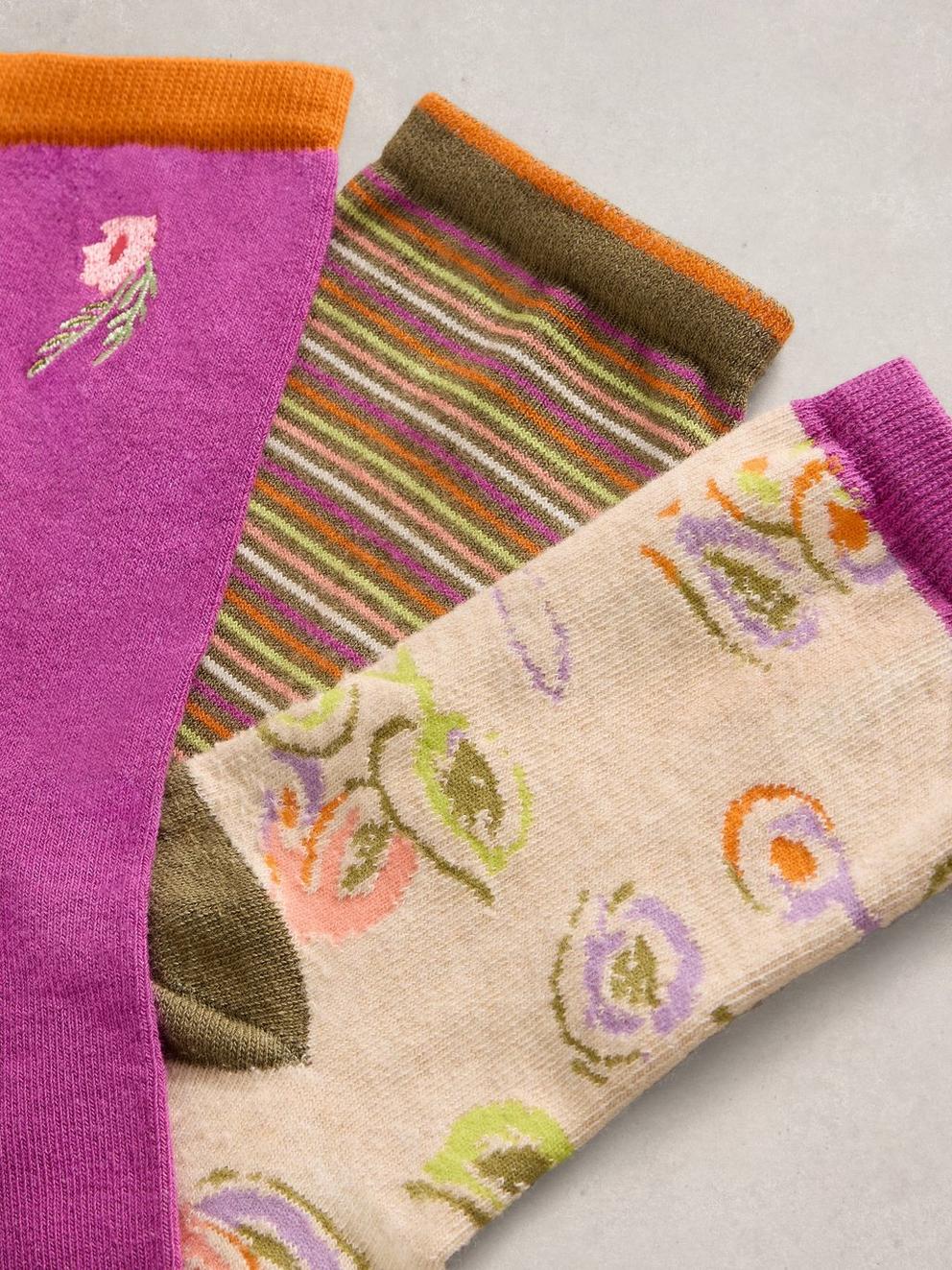 3PK Floral Ankle Socks