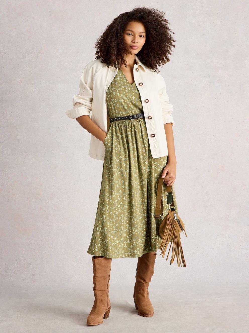 Leah Jersey Notch Neck Midi Dress