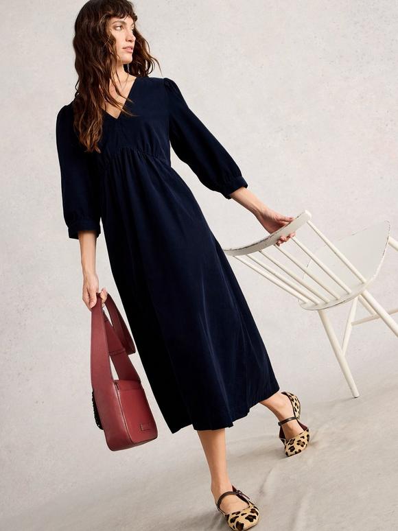 Lucy V Neck Cord Midi Dress