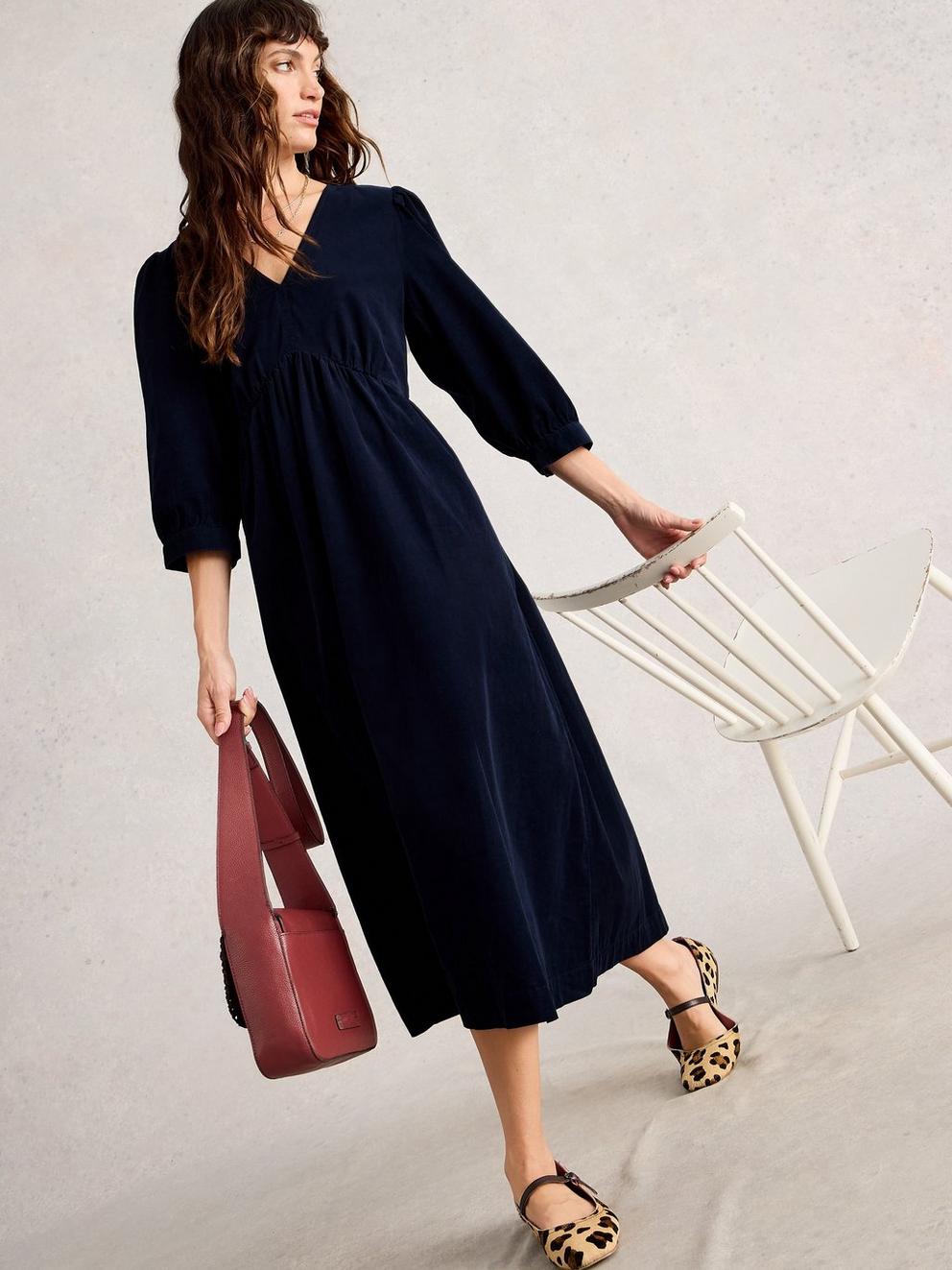 Lucy V Neck Cord Midi Dress