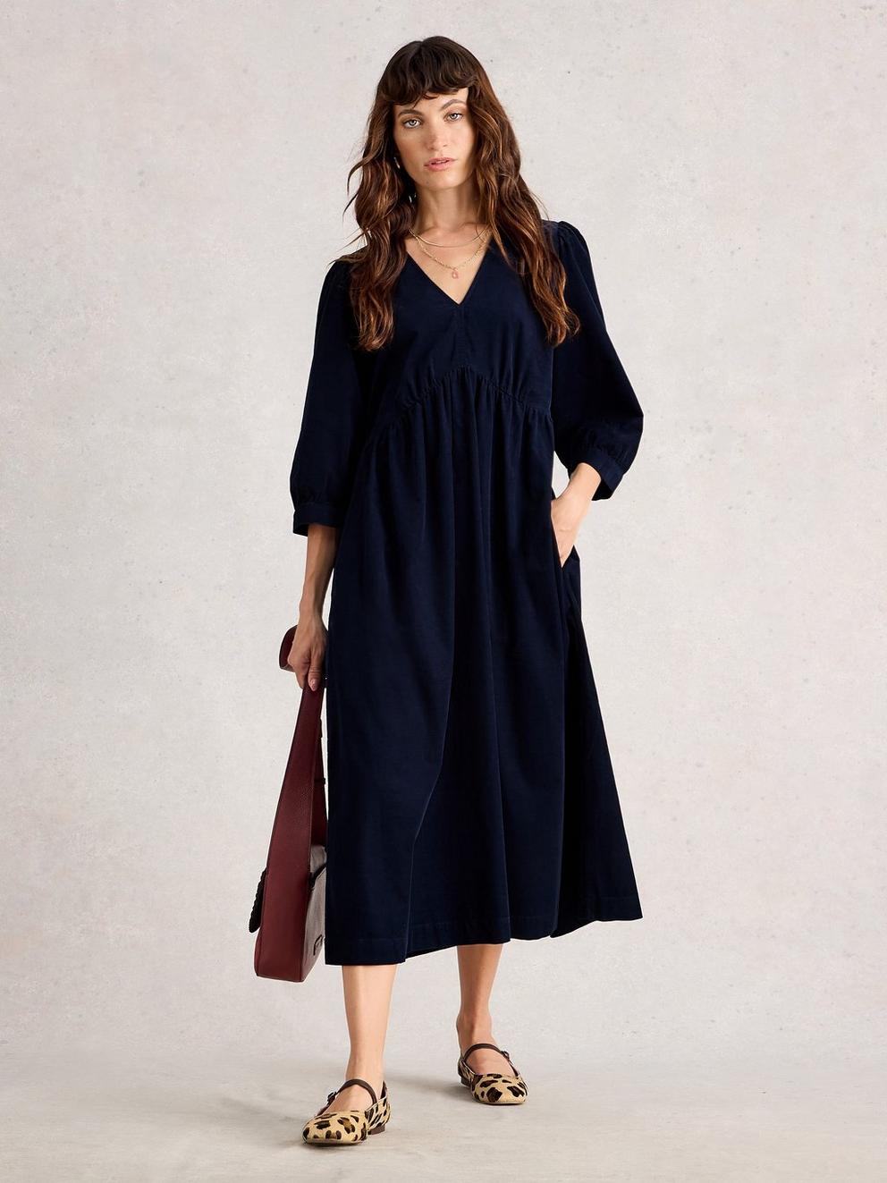 Lucy V Neck Cord Midi Dress