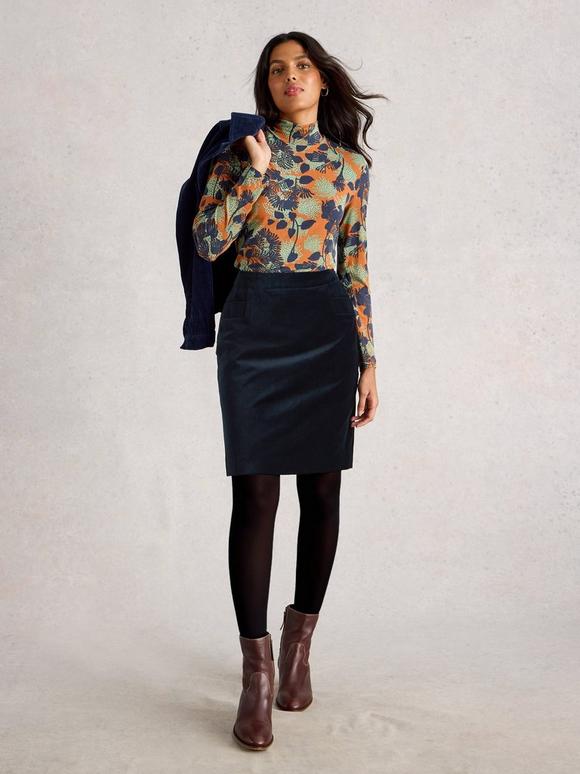 Coral Velvet Knee Length Skirt