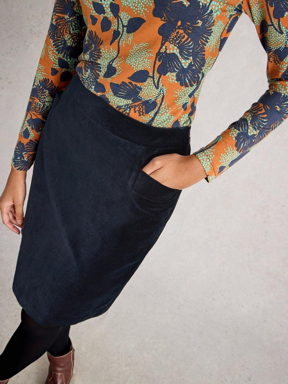 Coral Velvet Knee Length Skirt