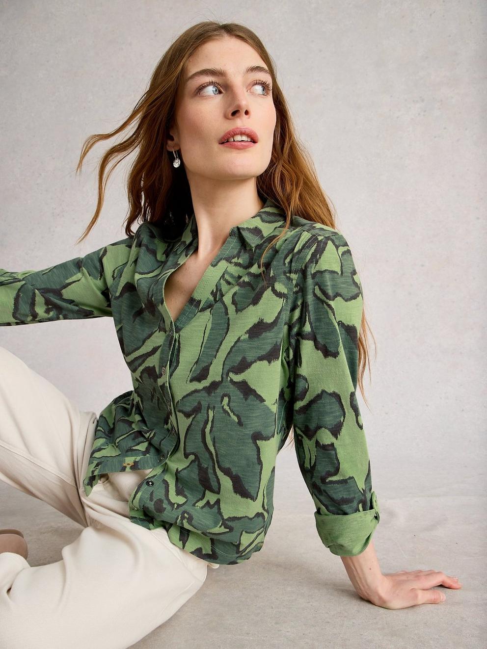 ANNIE JERSEY COLLARED MID LENGTH SHIRT