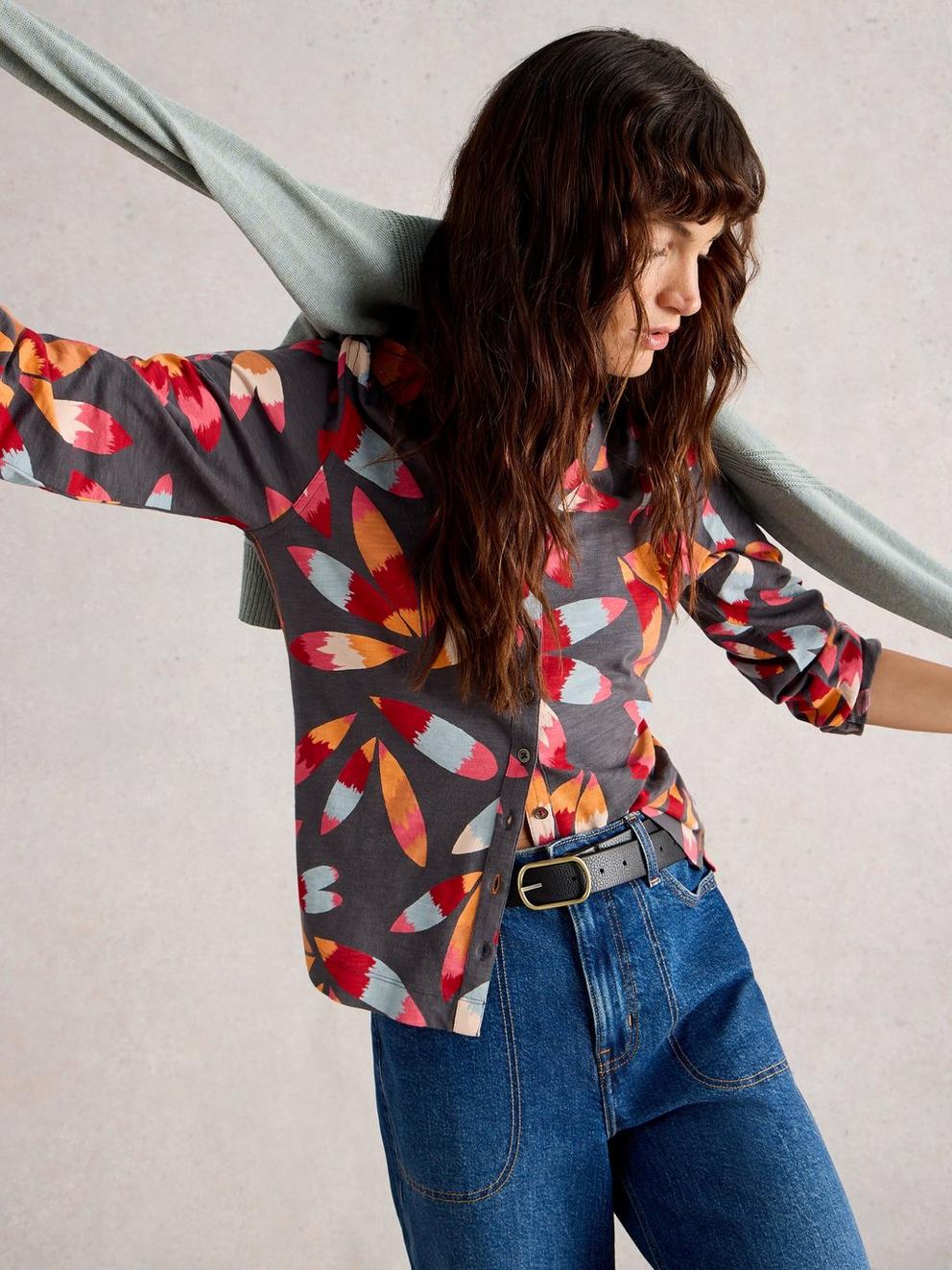 ANNIE JERSEY COLLARED MID LENGTH SHIRT