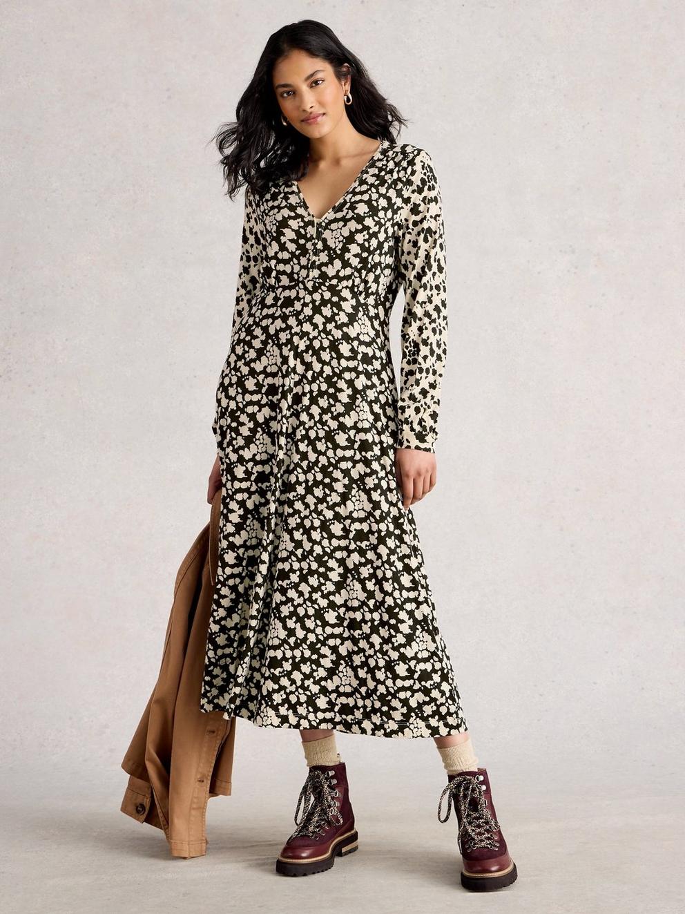 Megan Long Sleeve Jersey Midi Dress