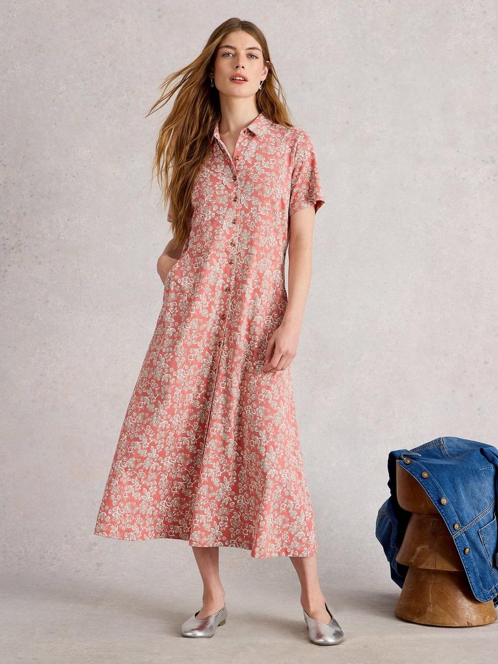 Rua Jersey Collared Shirt Midi Dress