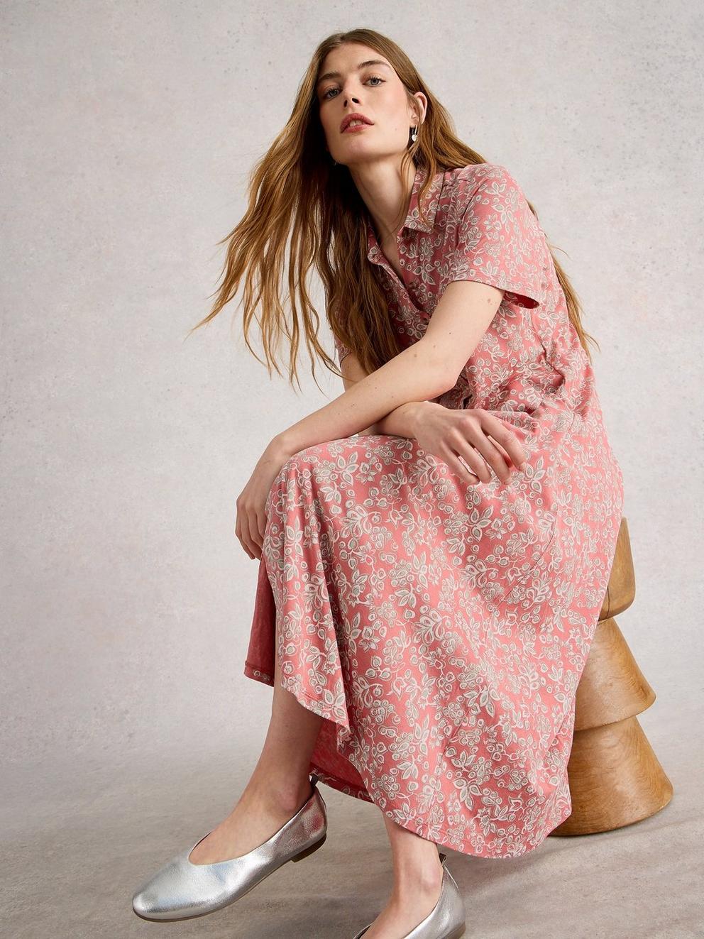 Rua Jersey Collared Shirt Midi Dress