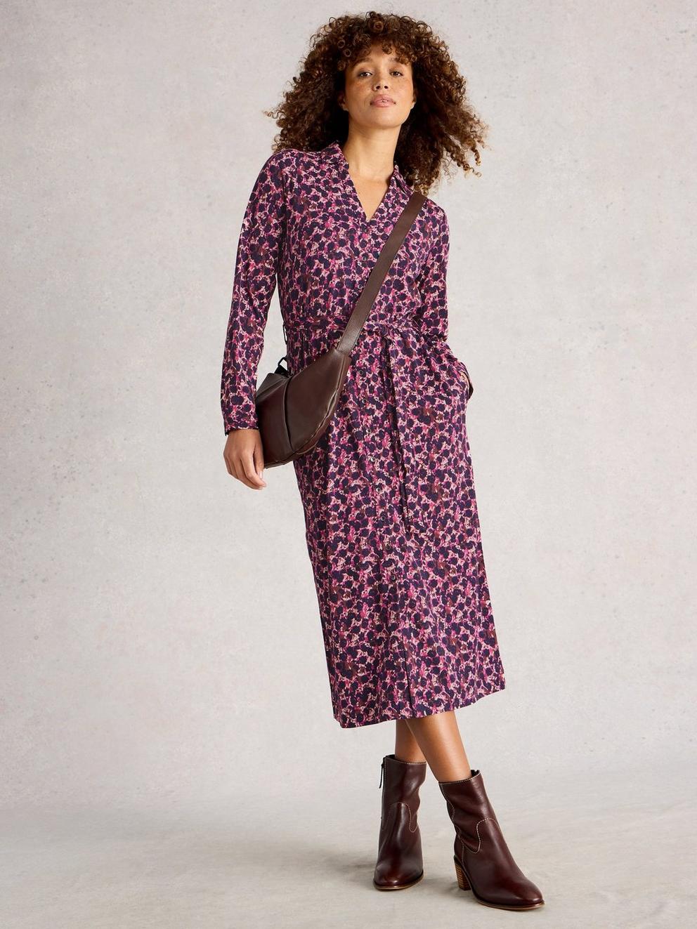 Annie Jersey Collared Shirt Midi Dress
