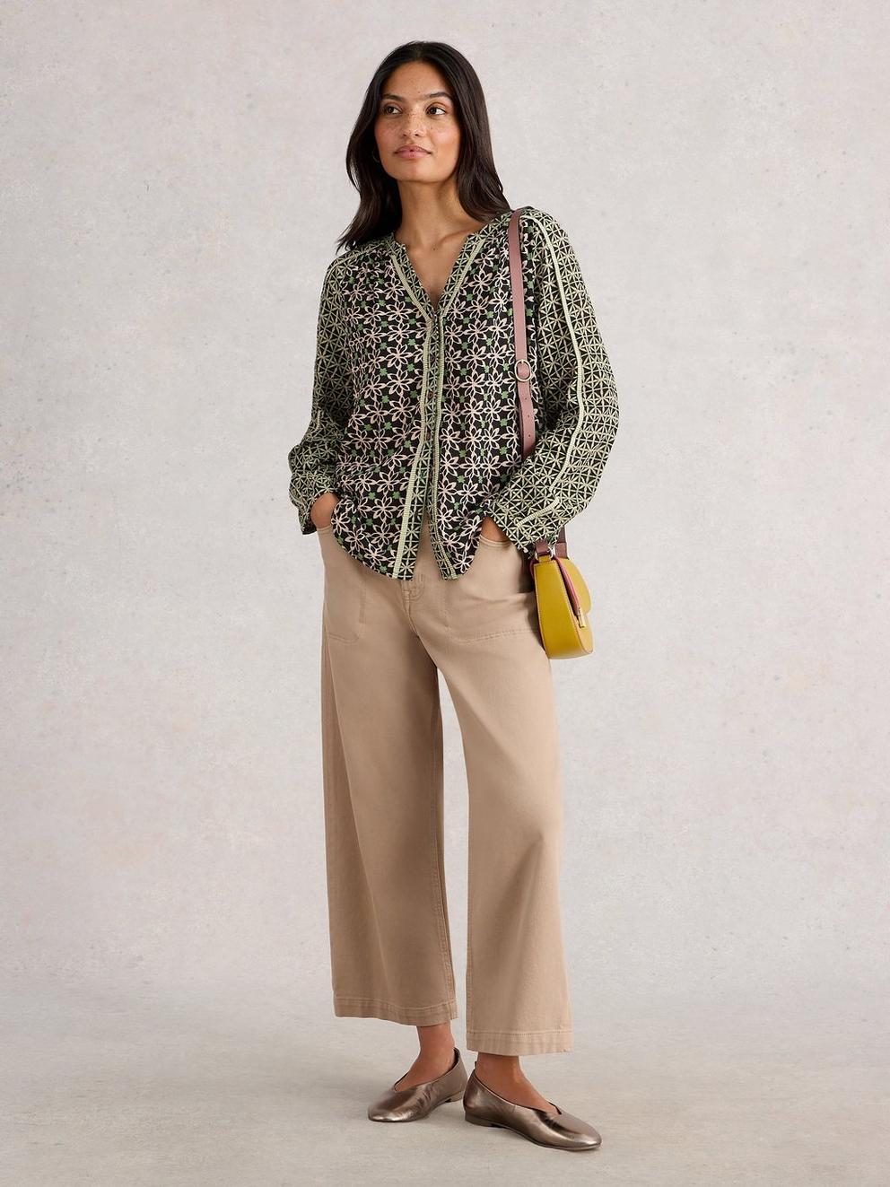 Mabel Mixed Print Notch Neck Top