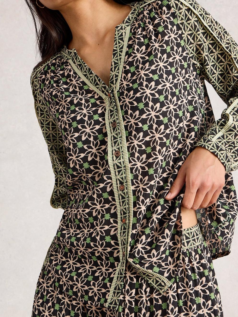 Mabel Mixed Print Notch Neck Top