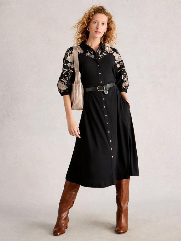 Rua Embroidered Jersey Collared Dress