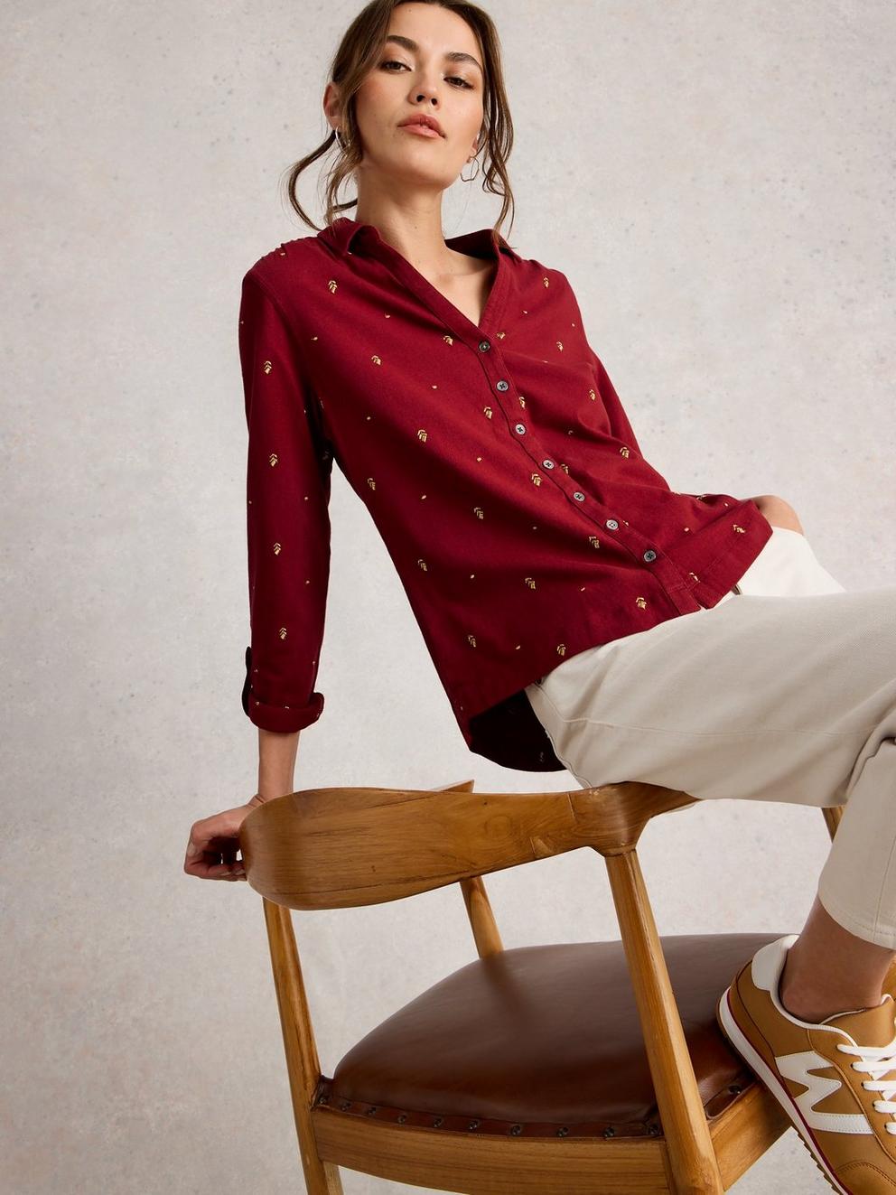 ANNIE EMBROIDERED JERSEY COLLARED SHIRT