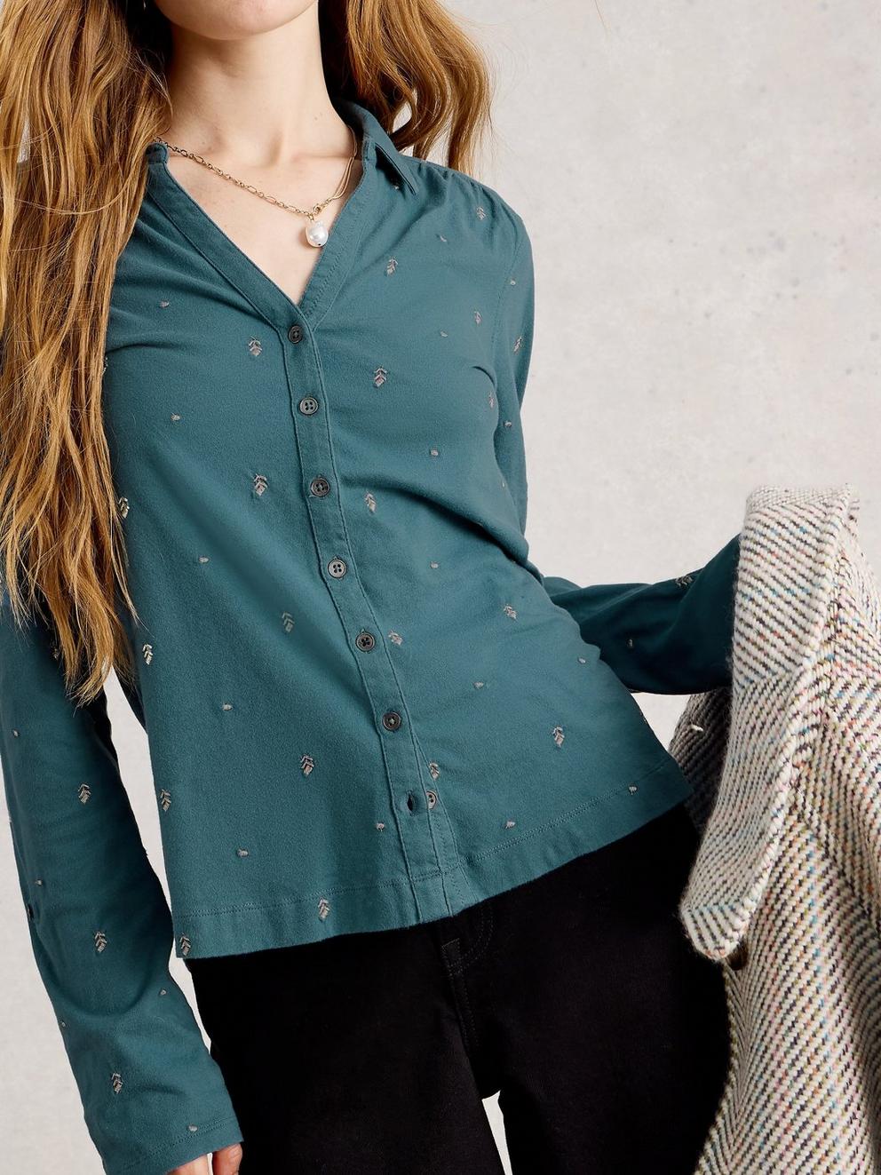ANNIE EMBROIDERED JERSEY COLLARED SHIRT