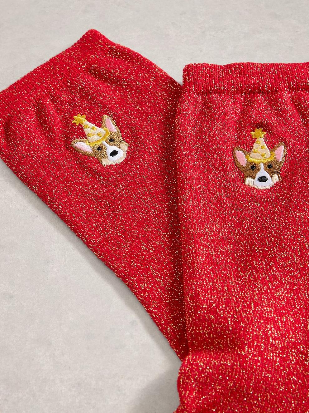 Embroidered Corgi Sparkle Sock