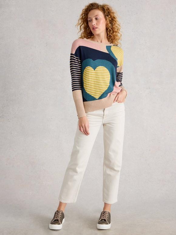 OLIVE CREW NECK HEART JUMPER