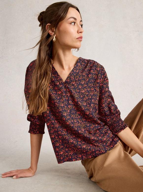 Elisa Print V Neck Top