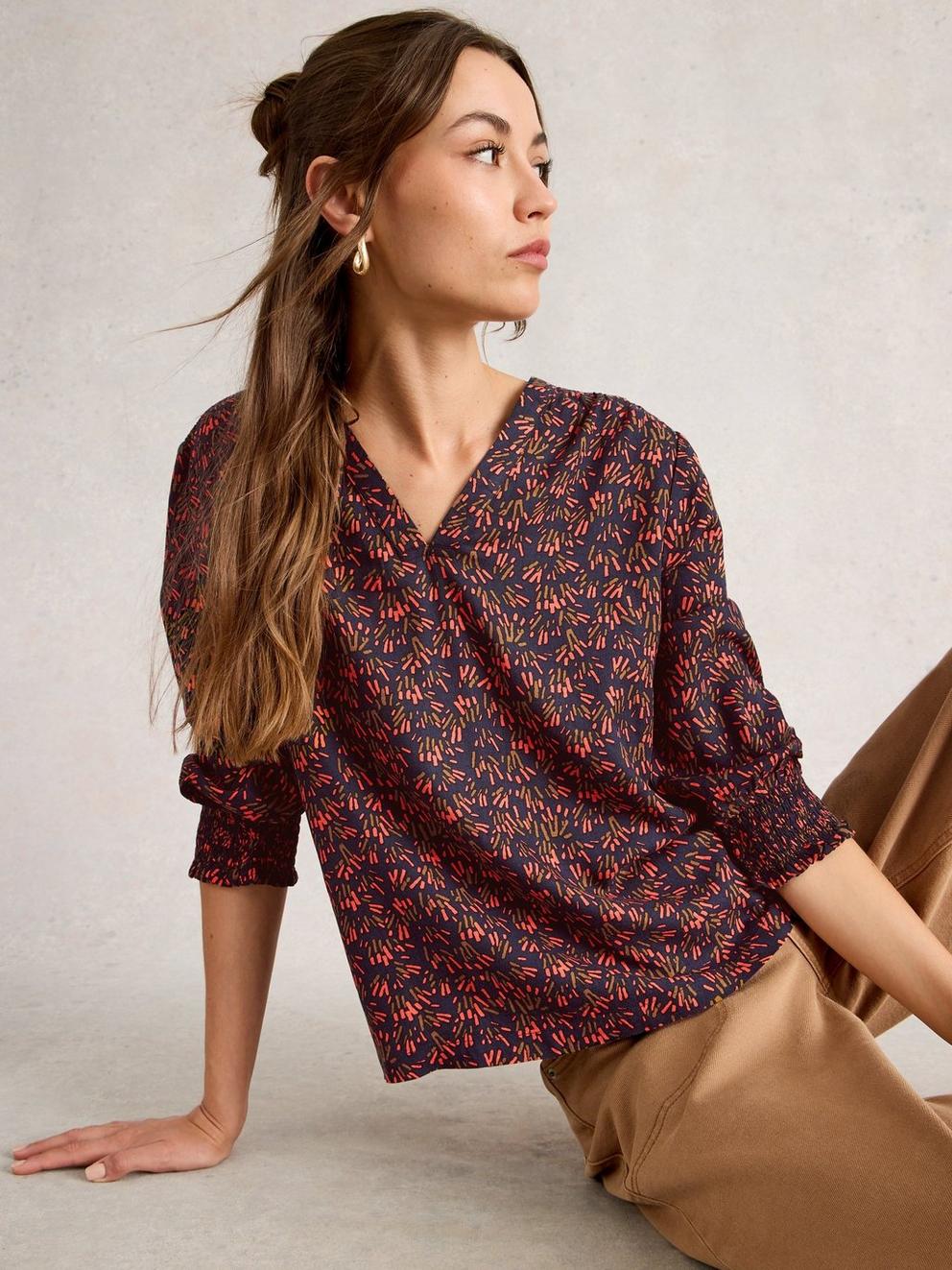 Elisa Print V Neck Top