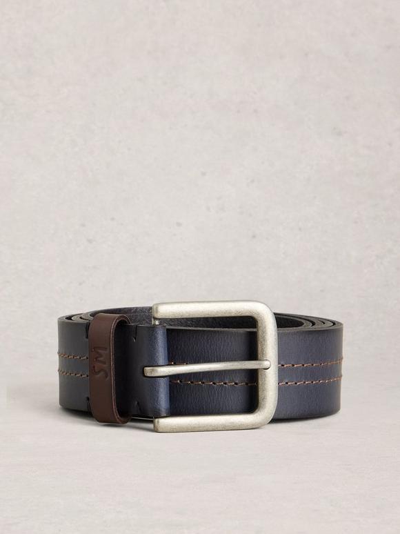 Double Stitch Leather Buckle Belt