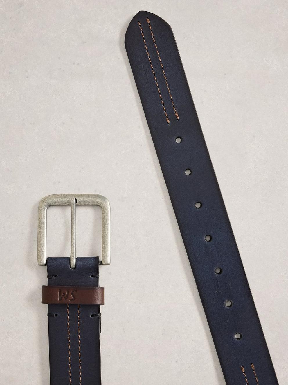 Double Stitch Leather Buckle Belt