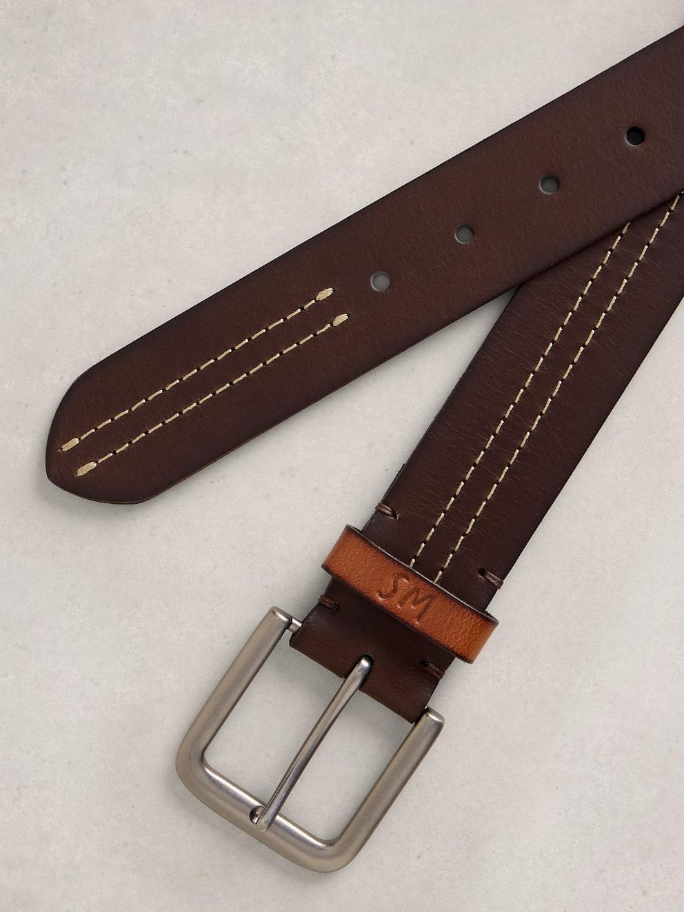 Double Stitch Leather Buckle Belt