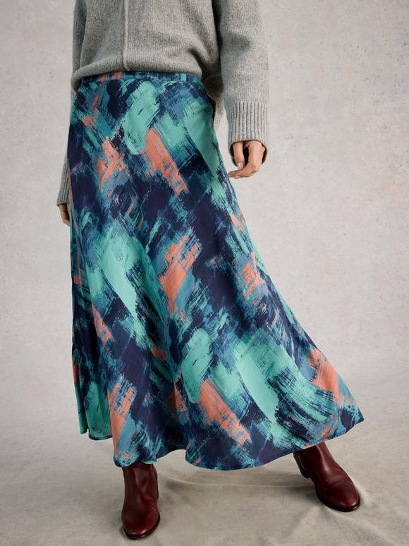 Hope Print Bias Cut Maxi Skirt