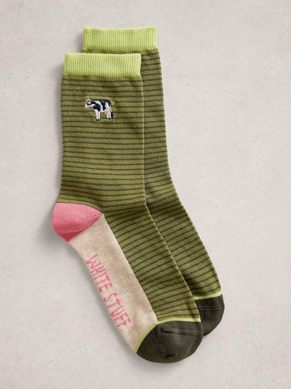 Embroidered Cow Ankle Sock