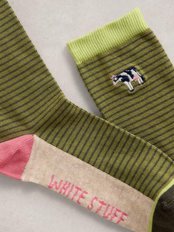 Embroidered Cow Ankle Sock