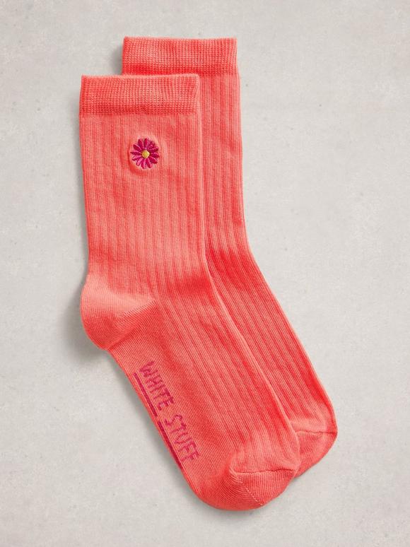Embroidered Flower Rib Sock