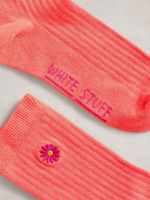 Embroidered Flower Rib Sock