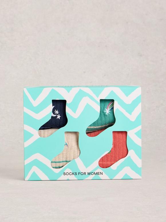 4PK Embroidered Socks