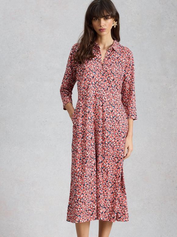 Rua Jersey Collared Shirt Dress Midi