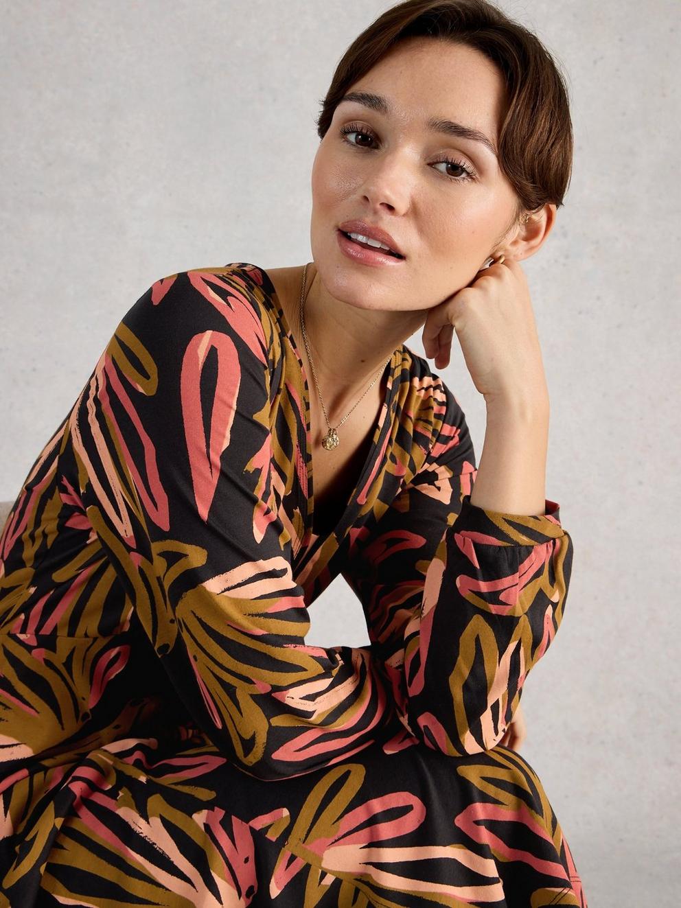 Megan Jersey Long Sleeve Midi Dress