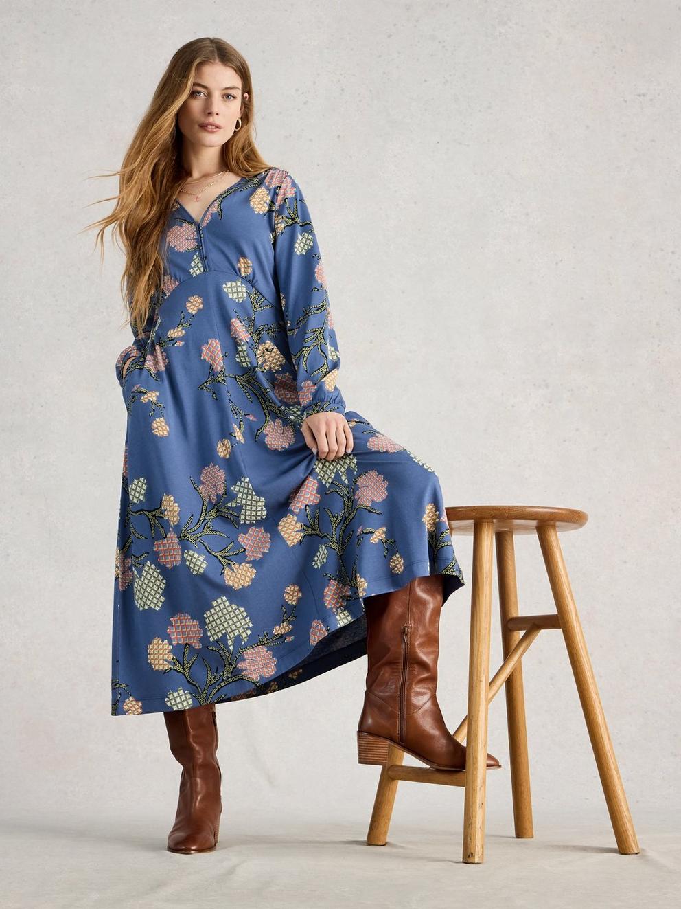 Megan Jersey Long Sleeve Midi Dress